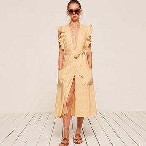 Reformation Serengeti Linen Plunge Midi Dress